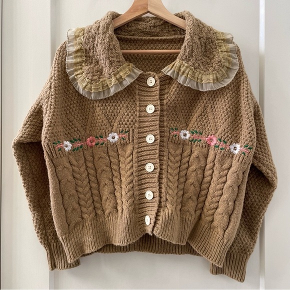 None Sweaters - Handmade vintage Peter Pan collar cardigan